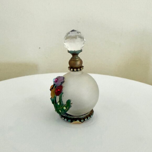 Belladonna Handmade Frosted Glass Floral Decor Bottle Crystal Top 3 Inch Vintage - Picture 8 of 10